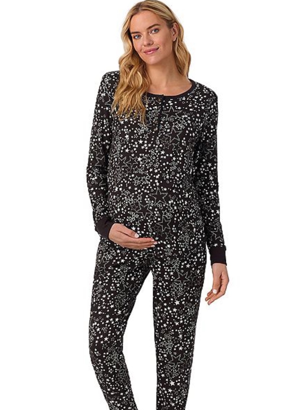 Cuddl Duds Black Star-Print Maternity Pajama Set